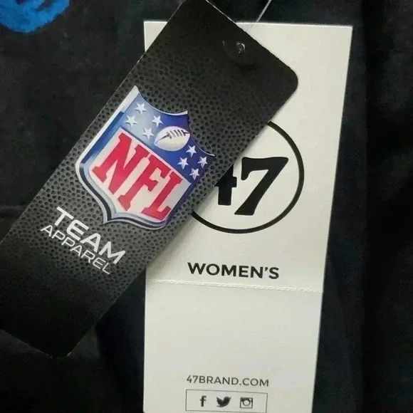 Carolina Panthers NFL by 47 VNeck Flint Black Pullover Hoodie Women's Size M NWT - Picture 5 of 11
